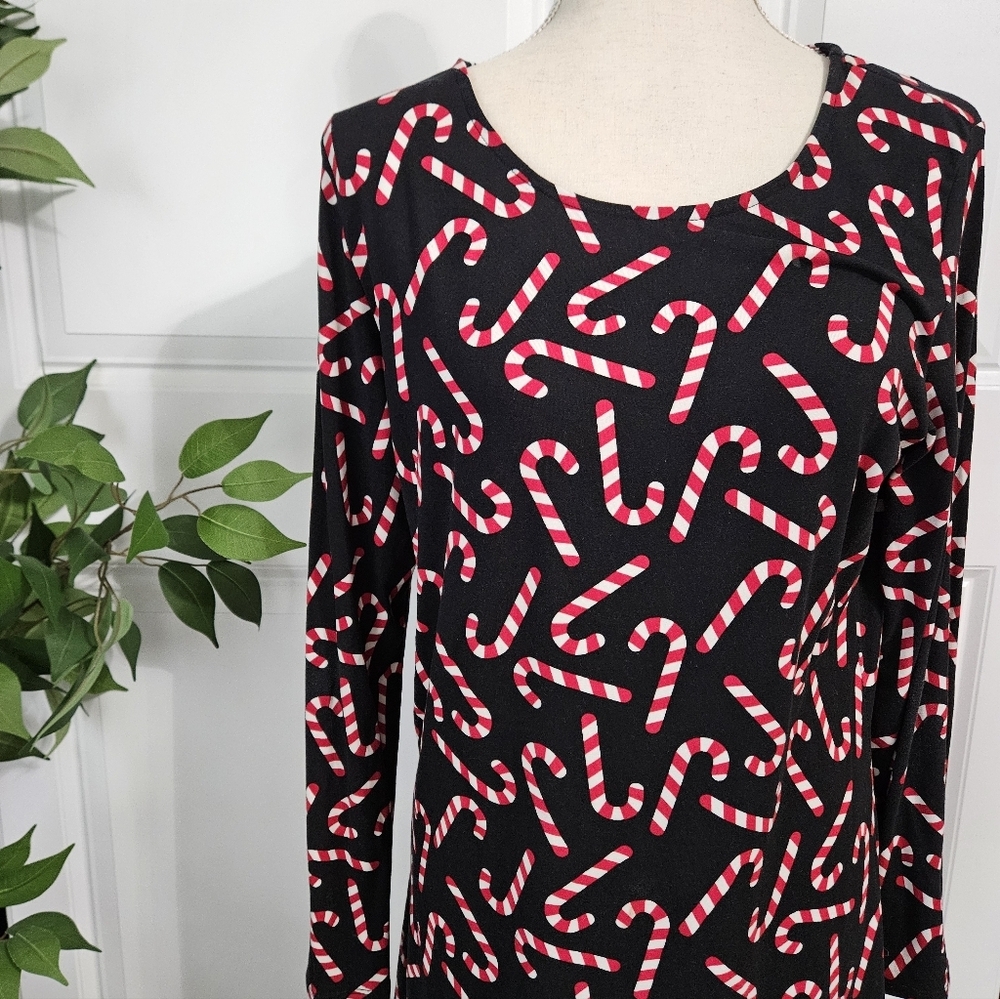 Candy Cane Print Long Sleeve Mini Dress